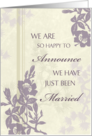 Purple Floral Just Married Announcement Card