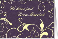 Purple Floral Just Married Announcement Card