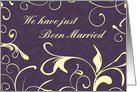 Purple Floral Just Married Announcement Card