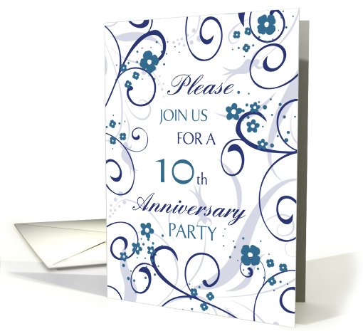 Blue Swirls 10th Anniversary Party Invitation card (638523)