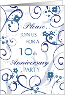 Blue Swirls 10th Anniversary Party Invitation card