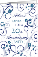 Blue Swirls 20th Anniversary Party Invitation card