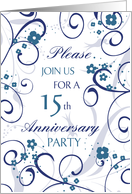Blue Swirls 15th Anniversary Party Invitation Card