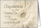 Beige Floral Swirls Congratulations Daughter and Son in Law Wedding Card