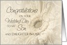 Beige Floral Swirls Congratulations Son and Daughter In Law Wedding Day Card