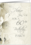 White Floral Swirls 60th Birthday Party Invitations Card