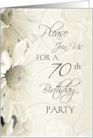White Floral Swirls 70th Birthday Party Invitations Card
