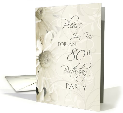 White Floral Swirls 80th Birthday Party Invitations card (640671)