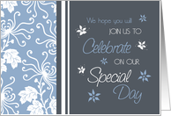Blue White Floral Wedding Invitation Card