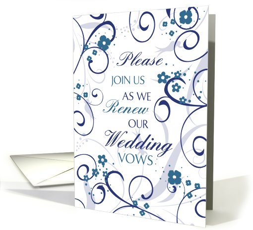 Blue White Floral Wedding Vow Renewal Invitation card (641849)