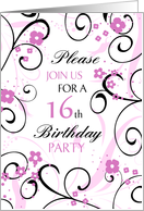 16th Birthday Party Invitation, Pink Floral card