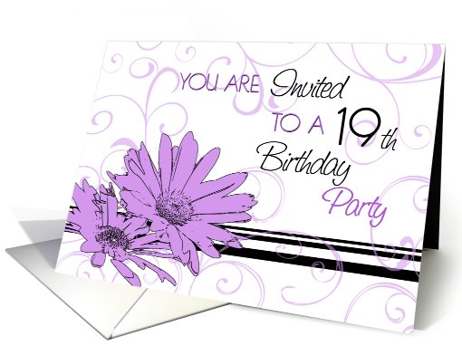 19th Birthday Party Invitation, Purple Floral card (643372)