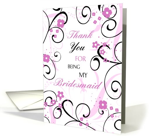 Pink Black Floral Thank You Bridesmaid card (645606)