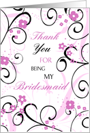 Pink Black Floral Thank You Bridesmaid Card