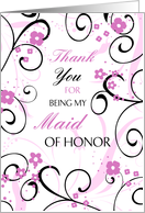 Pink Black Floral Thank You Maid of Honor Card