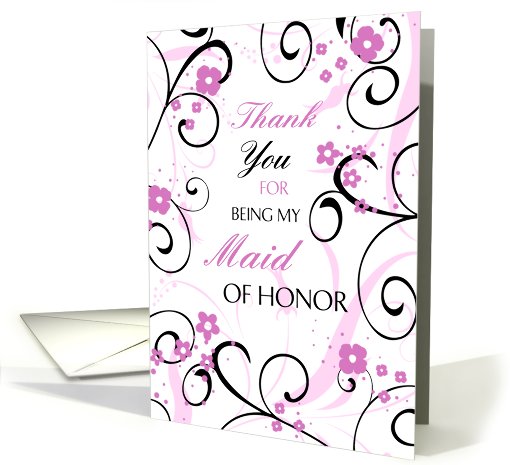 Pink Black Floral Niece Thank You Maid of Honor card (645745)