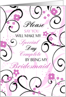 Pink Black Floral Niece Bridesmaid Invitation Card