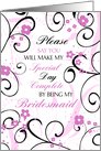 Pink Black Floral Niece Bridesmaid Invitation Card