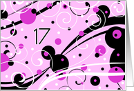 17th Birthday Party Invitation Card - Pink and Black Swirls card