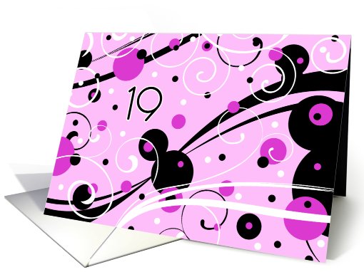 19th Birthday Party Invitation Card - Pink and Black Swirls card