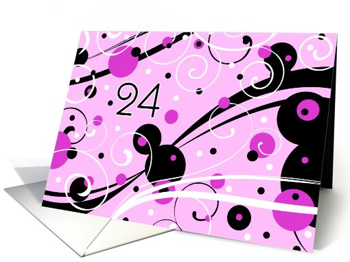 24th Birthday Party Invitation Card - Pink and Black Swirls card