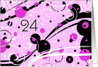 24th Birthday Party Invitation Card - Pink and Black Swirls card