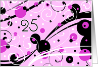 25th Birthday Party Invitation Card - Pink and Black Swirls card