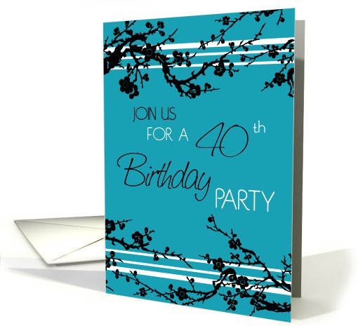 40th Birthday Party Invitation Card - Turquoise and Black Floral card