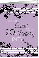 20th Birthday Party Invitation Card - Purple and Black Floral card