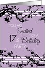 17th Birthday Party Invitation Card - Purple and Black Floral card