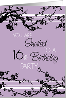 16th Birthday Party Invitation Card - Purple and Black Floral card