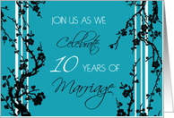 10th Anniversary Party Invitation Card - Turquoise and Black Floral card