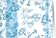 30th Birthday Party Invitation Card - Blue Floral card