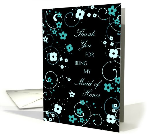 Maid of Honor Aunt Thank You Card - Turquoise and Black Floral card