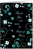 Maid of Honor Aunt Thank You Card - Turquoise and Black Floral card