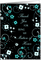 Matron of Honor Thank You Card - Turquoise and Black Floral card