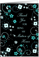 Matron of Honor Sister in Law Thank You Card - Turquoise and Black Floral card