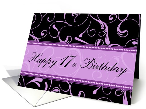 17th Happy Birthday Card - Purple and Black Swirls card (659152)