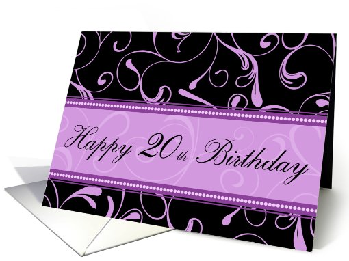 20th Happy Birthday Card - Purple and Black Swirls card (659155)