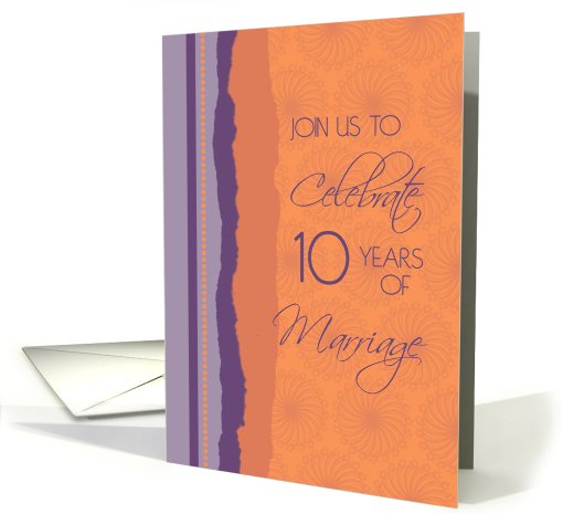 10th Wedding Anniversary Invitation Card - Purple & Orange card