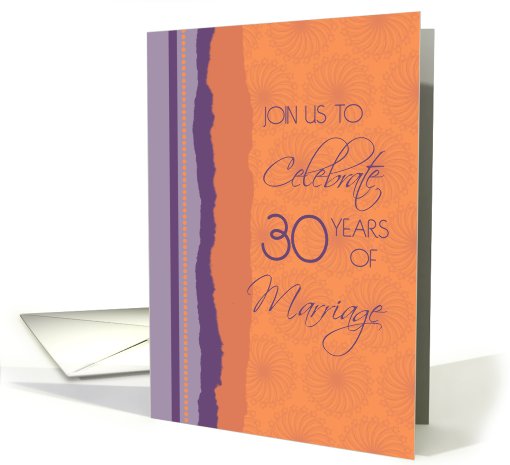 30th Wedding Anniversary Invitation Card - Purple & Orange card