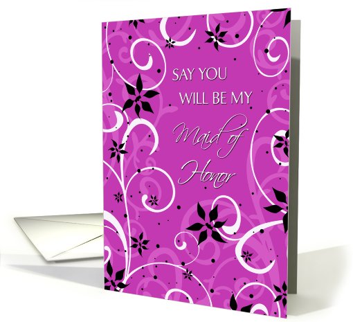 Maid of Honor Invitation Card - Pink Black Swirls card (661713)