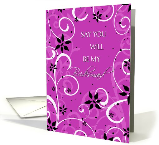 Bridesmaid Friend Invitation Card - Pink Black Swirls card (661729)