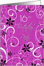 16th Birthday Party Invitation Card - Pink Black Swirls card