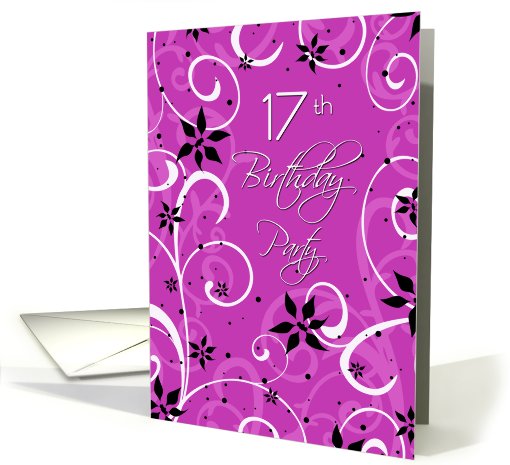 17th Birthday Party Invitation Card - Pink Black Swirls card (661736)