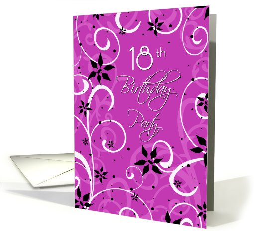 18th Birthday Party Invitation Card - Pink Black Swirls card (661739)