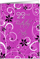 22nd Birthday Party Invitation Card - Pink Black Swirls card