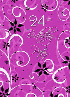 24th Birthday Party Invitation Card - Pink Black Swirls