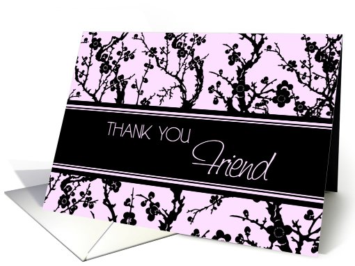 Thank You Maid of Honor Friend Card - Pink and Black Floral card