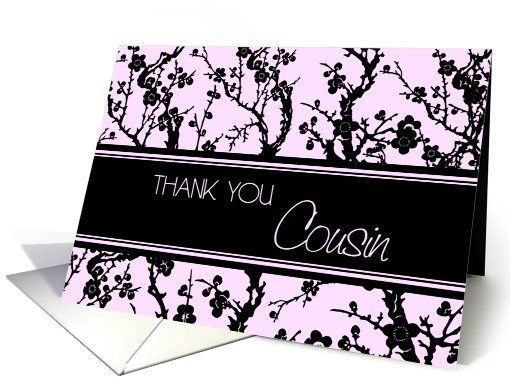 Thank You Matron of Honor Cousin Card - Pink and Black Floral card